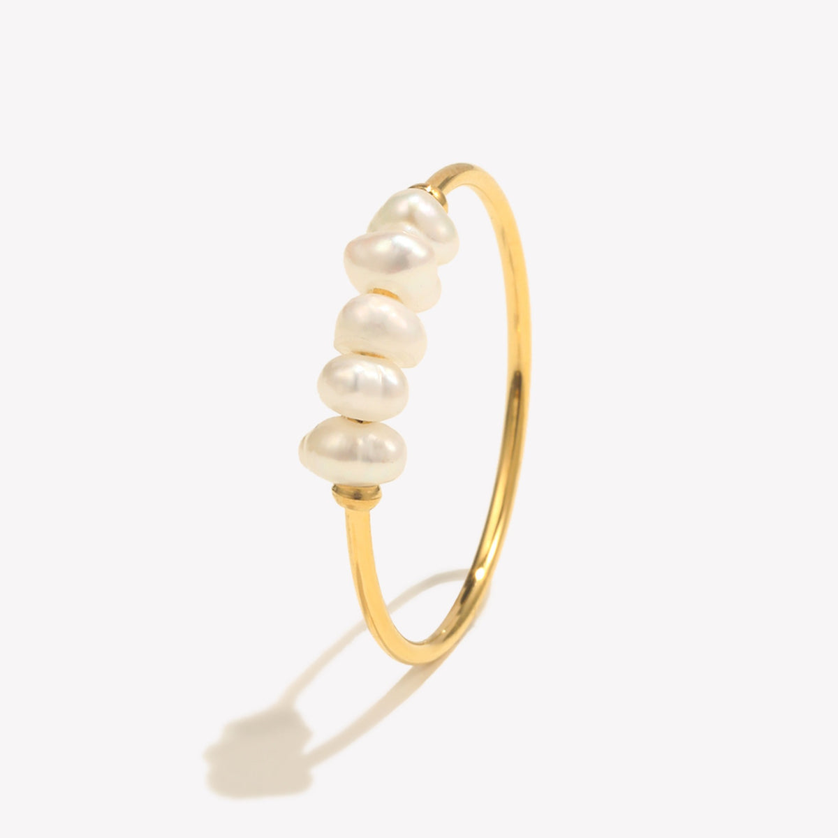Pearl Ring for Women – Cultured Freshwater Pearl Beaded Band, Gold-Tone