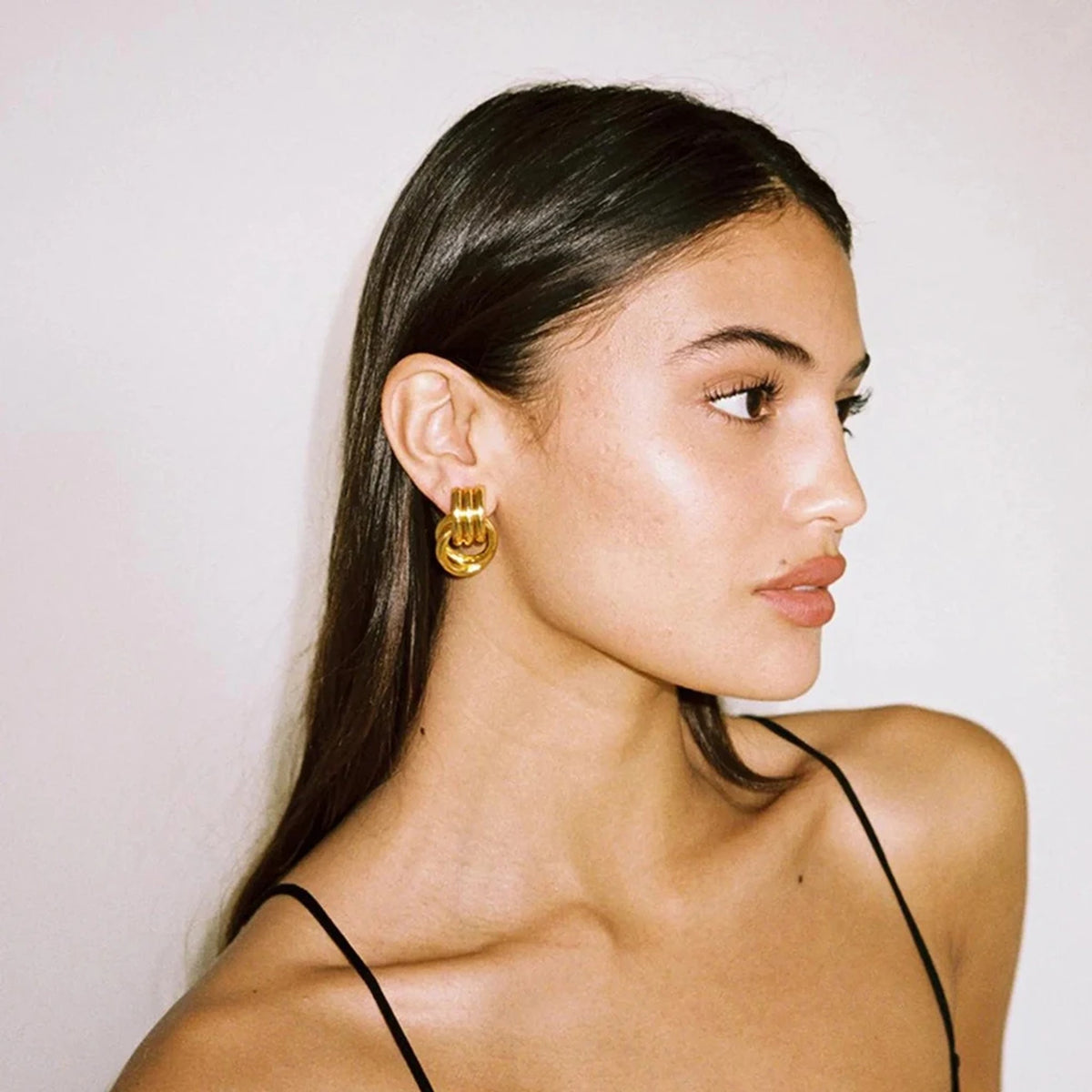 Knot Earrings for Women – Chunky Love Knot Drop Studs, Gold-Tone
