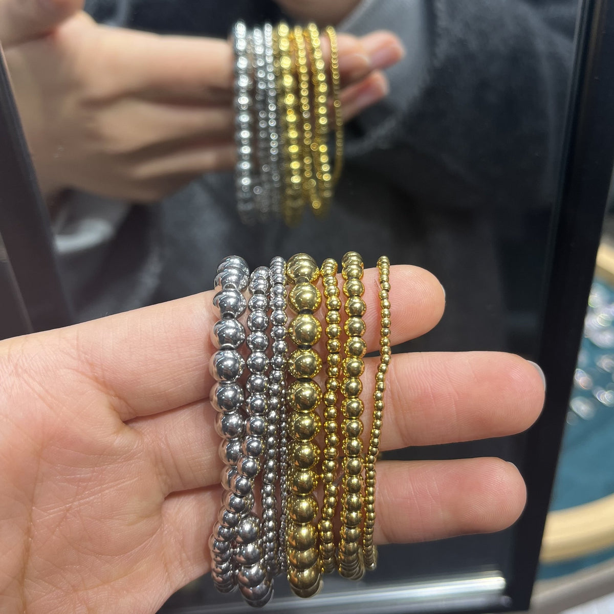 Beaded Bracelet for Women – Stretch Metal Ball Bead Stacking Bracelet