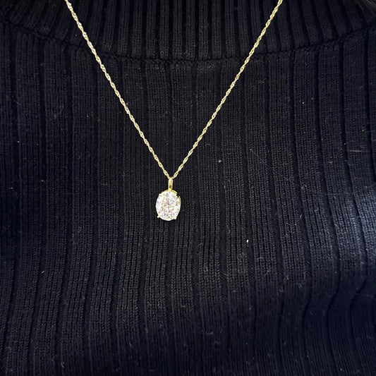 Lab-Created Moissanite Fancy-Cut Pendant Necklace, oval cut worn on the neck