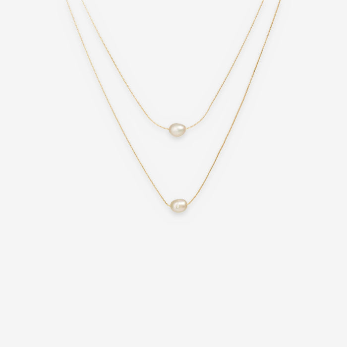 Layered Pearl Necklace for Women – Two-Strand Floating Cultured Freshwater Pearls, Gold-Tone