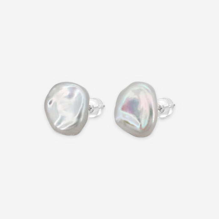 Baroque Pearl Stud Earrings for Women – Cultured Freshwater Pearls, Silver-Tone