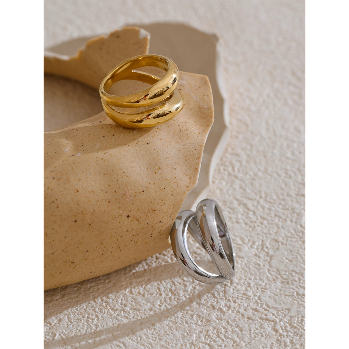 Chunky Dome Ring for Women – Double Wave Sculpted Ring, Gold-Tone