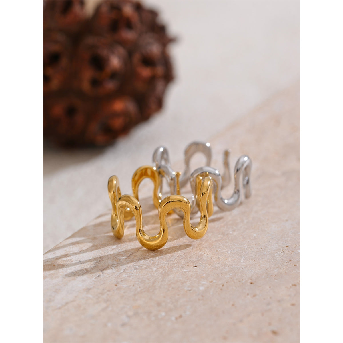 Statement Ring for Women – Adjustable Wavy Squiggle Open Ring, Gold-Tone