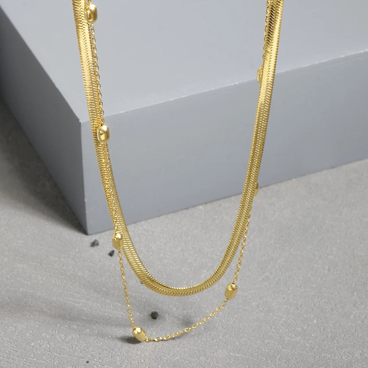 Layered Necklace for Women – Dainty Two-Strand Satellite Chain, Gold-Tone
