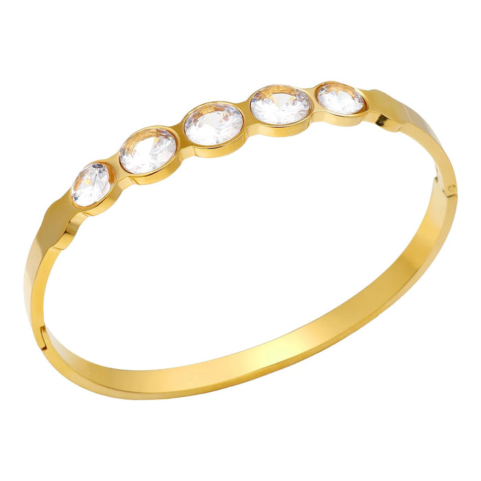 Cubic Zirconia Bangle Bracelet for Women – Oval Stone Hinged Bangle, Gold-Tone