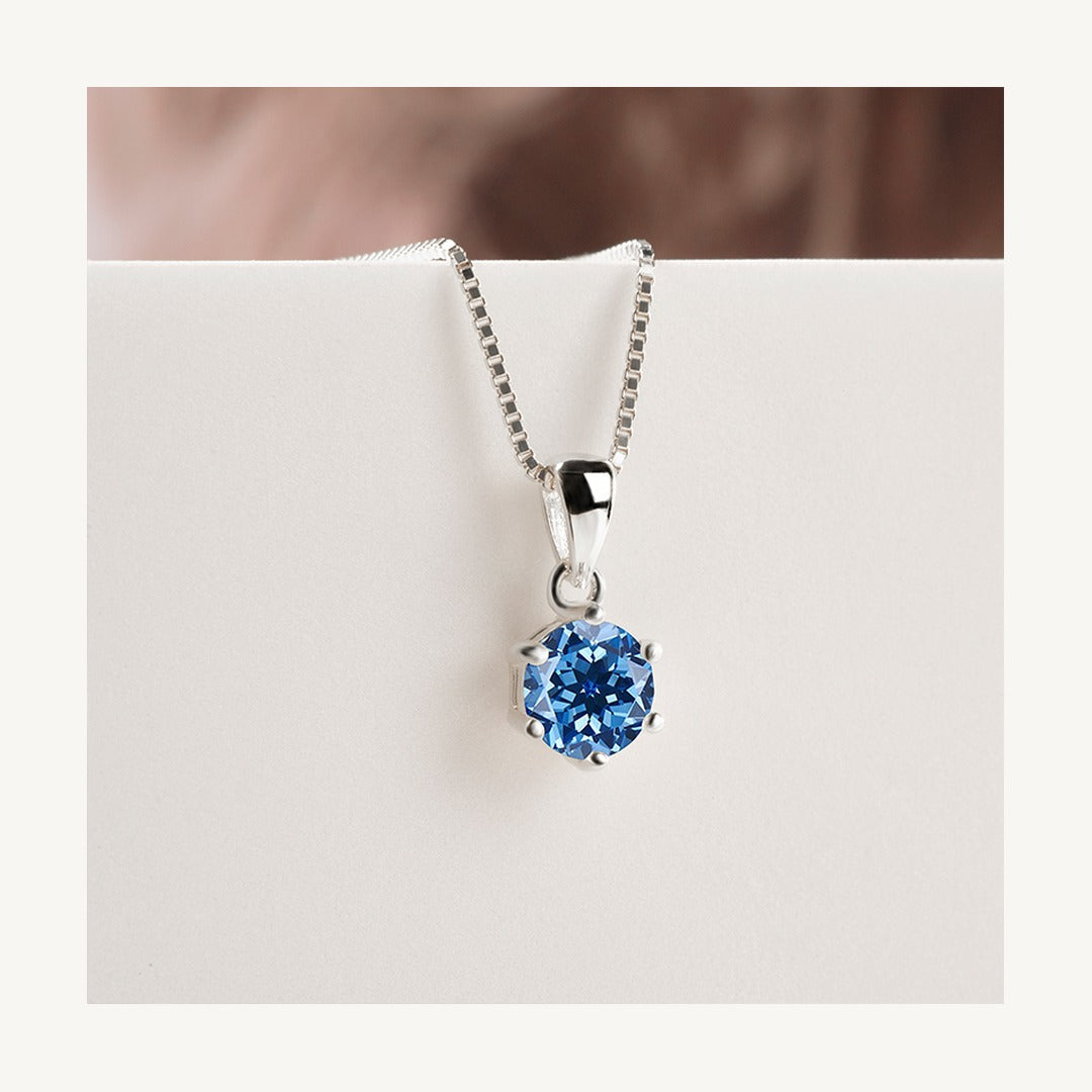 Royal blue lab-created moissanite solitaire pendant