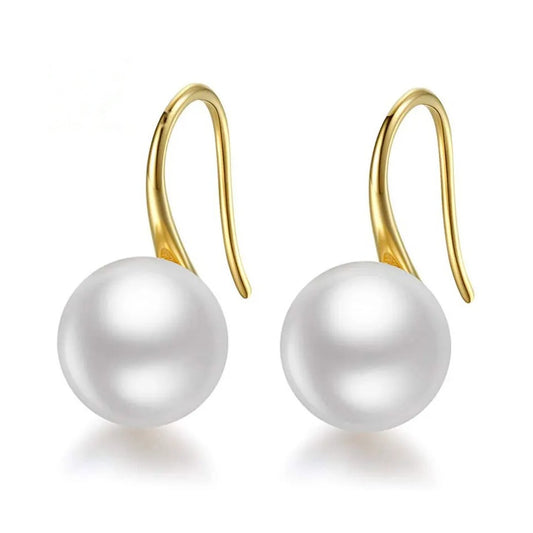 Cultured freshwater pearl drop earrings gold-tone hooks