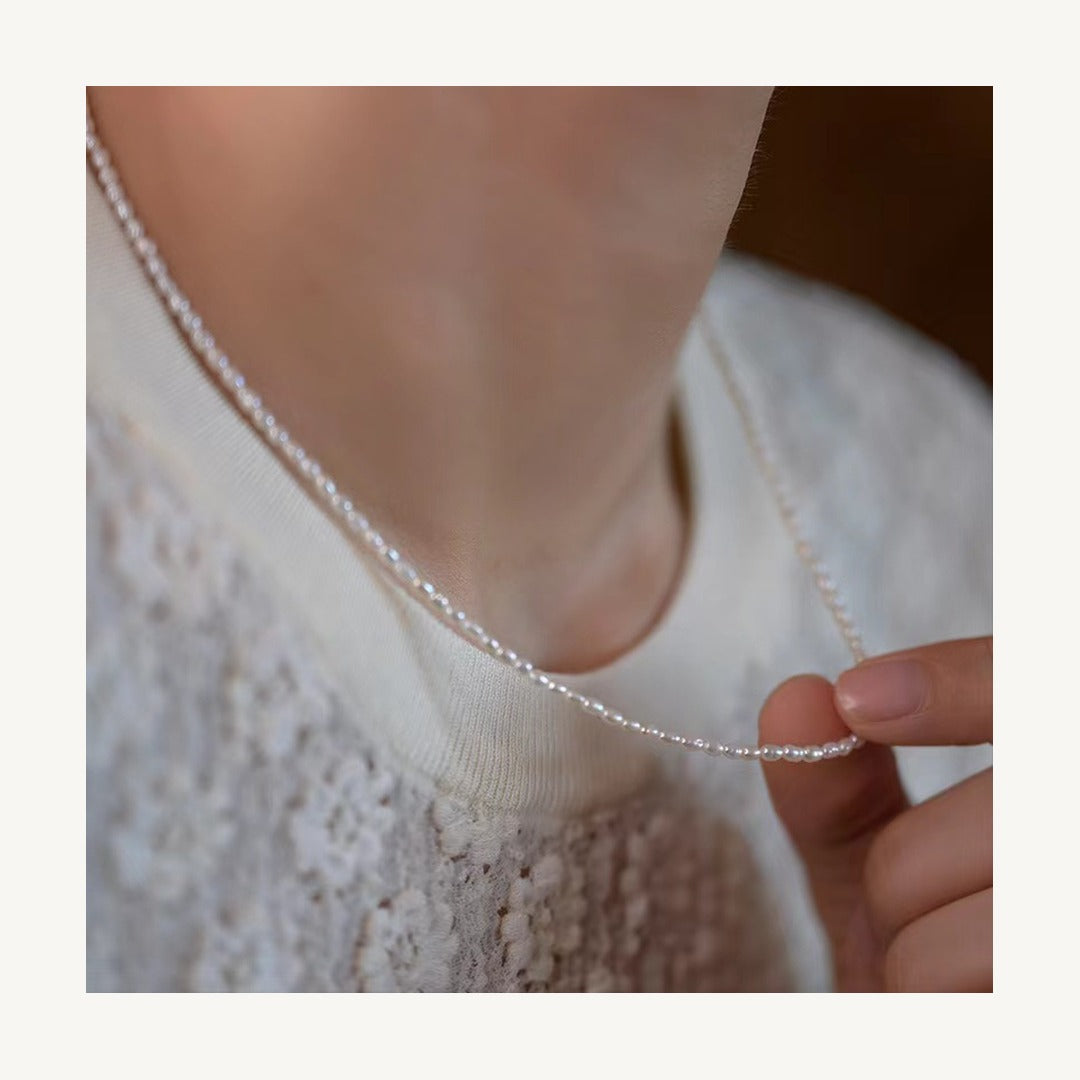 Dainty cultured freshwater rice pearl choker necklace