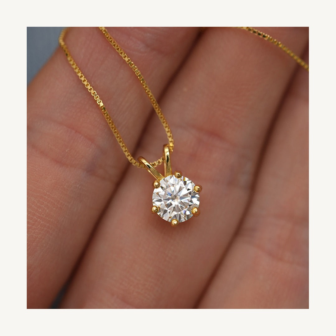 Gold-tone lab-created moissanite solitaire pendant