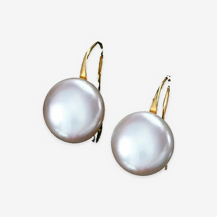 Baroque Pearl Drop Earrings for Women – Cultured Freshwater Button Pearls, Hook
