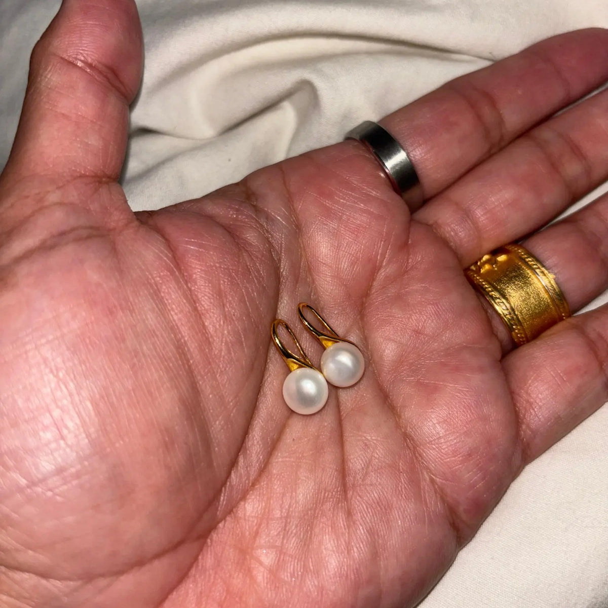 Cultured Freshwater Pearl Drop Earrings, pair in the palm