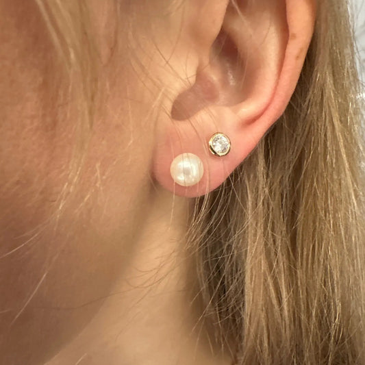 Cultured Freshwater Pearl Stud Earrings, worn on the ear