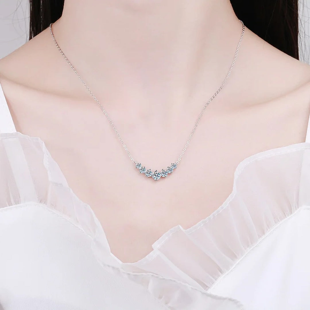 Moissanite Necklace for Women – Lab-Created Moissanite Graduated Curved Bar, 1.7ct