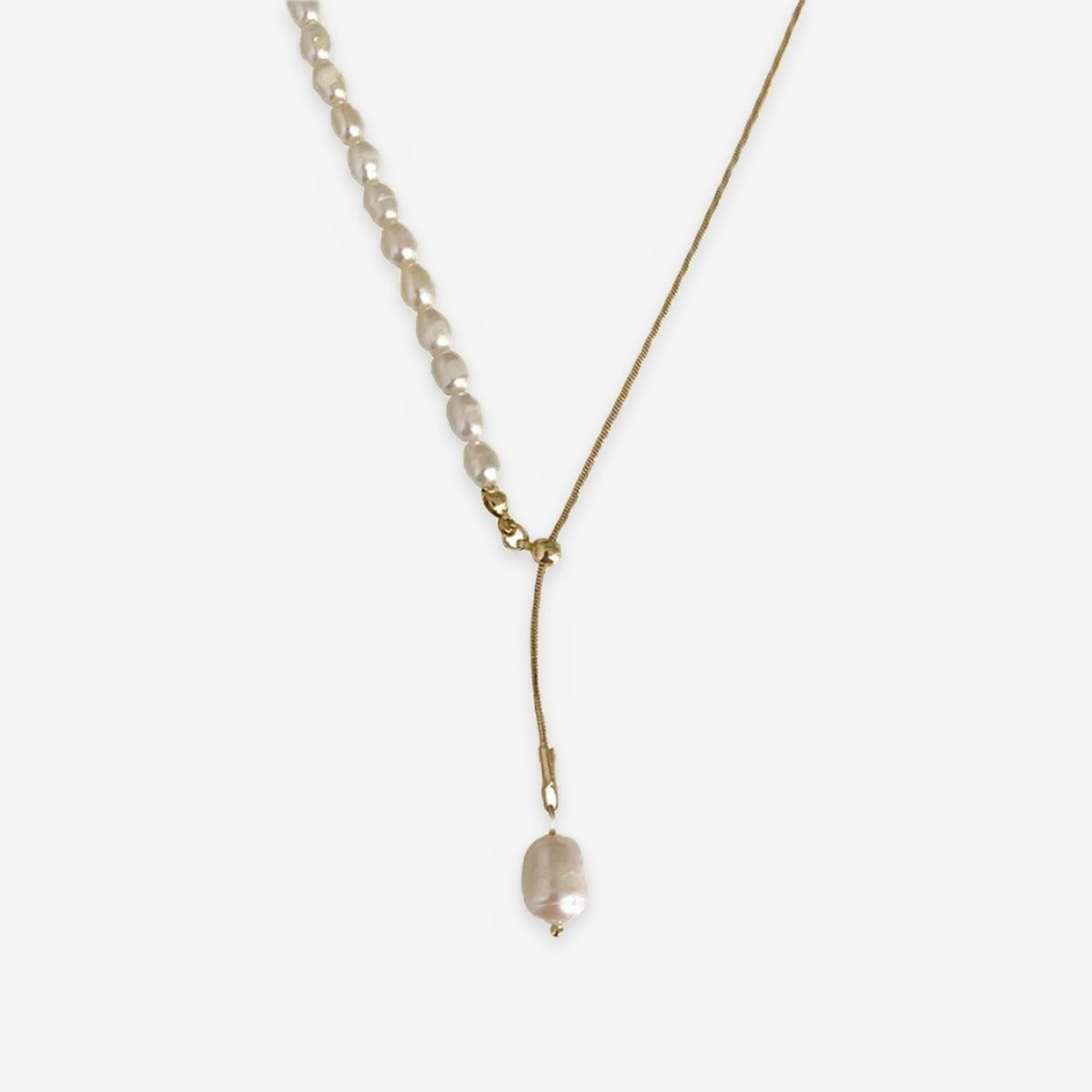 Rice Pearl Lariat Necklace