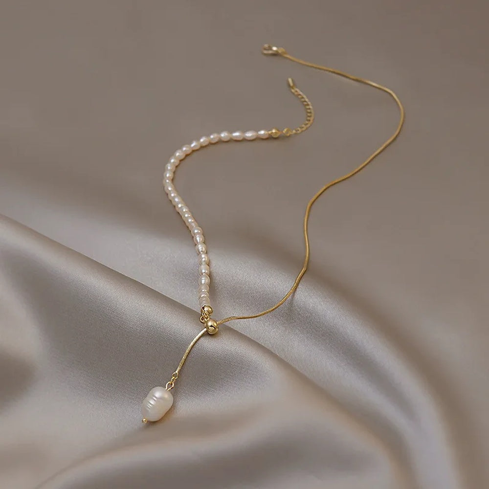 Rice Pearl Lariat Necklace