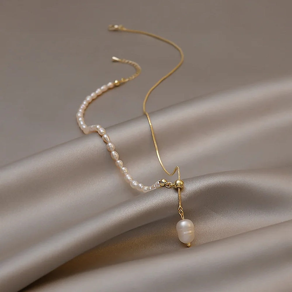Rice Pearl Lariat Necklace