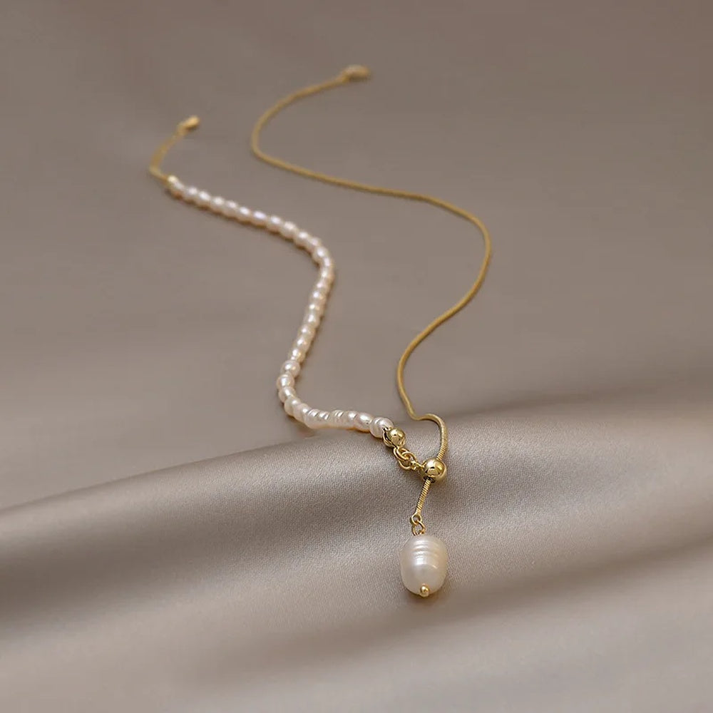 Rice Pearl Lariat Necklace