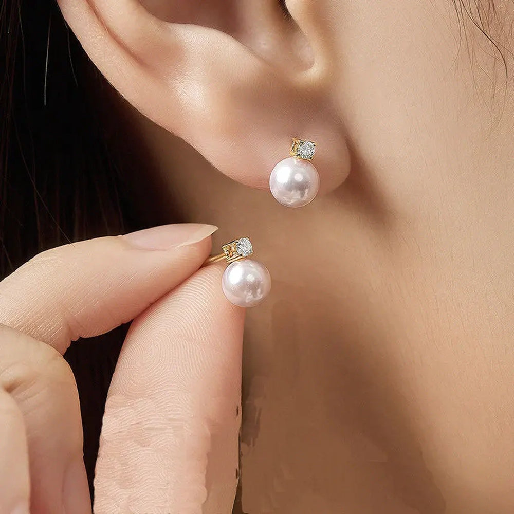 Cultured Freshwater Pearl Stud Earrings with Cubic Zirconia Accent