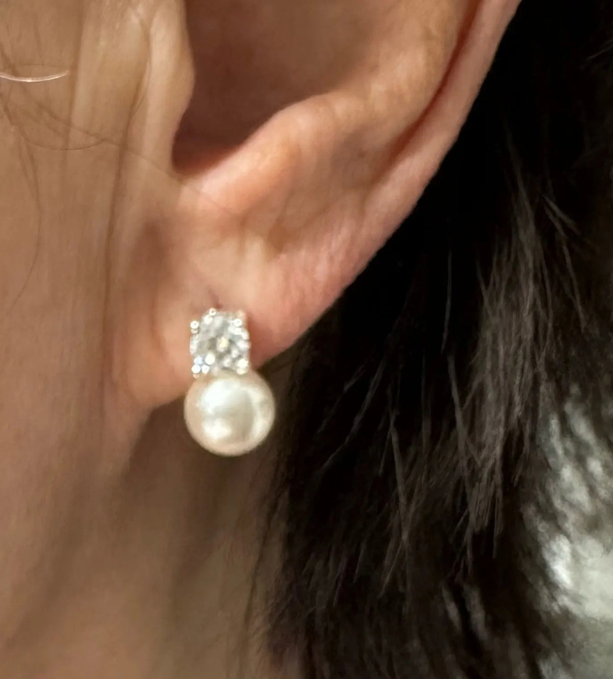 Pearl Stud Earrings for Women – Cultured Freshwater Pearl with Cubic Zirconia Accent, Gold-Tone