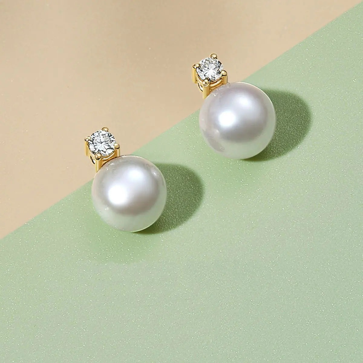 Cultured Freshwater Pearl Stud Earrings with Cubic Zirconia Accent