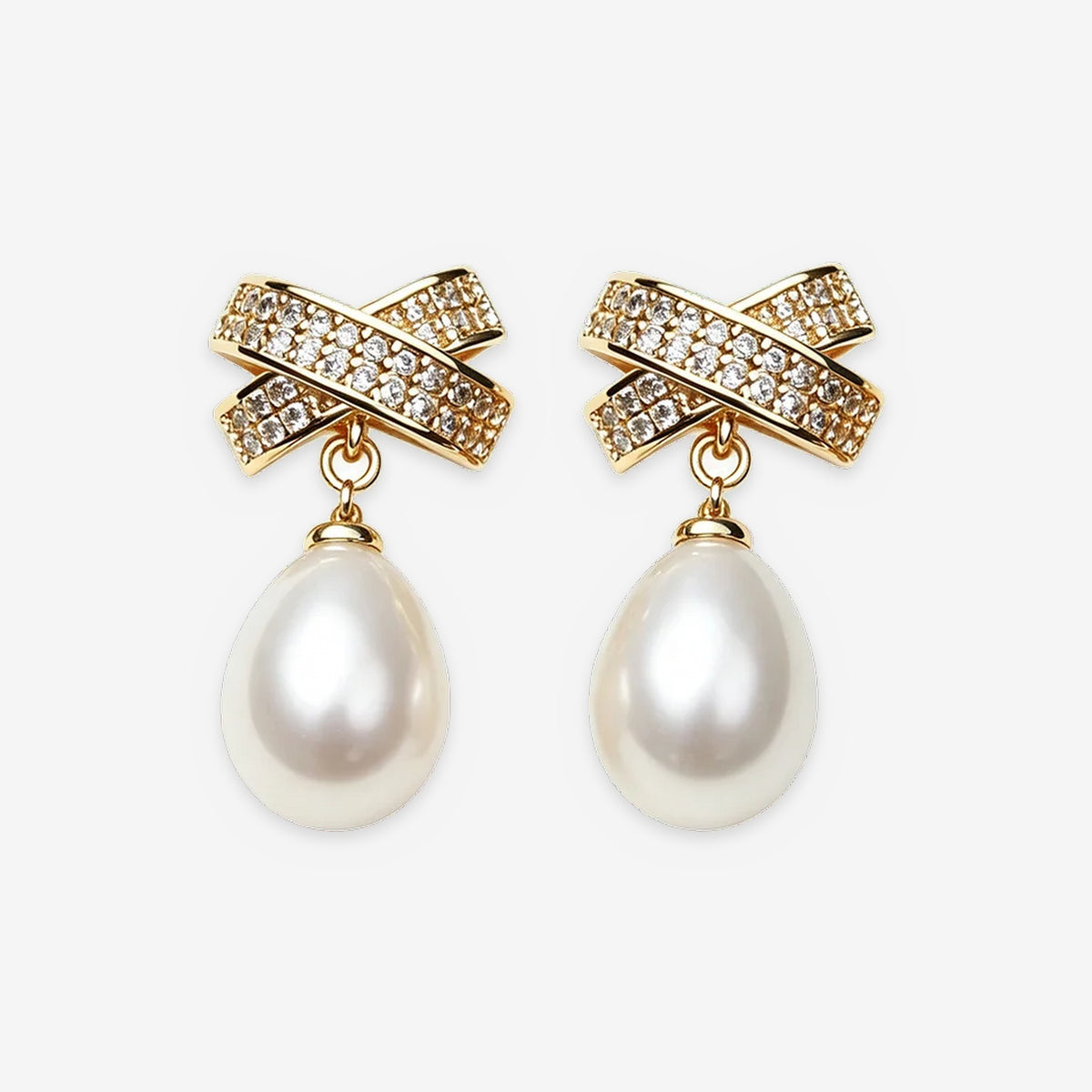 Cultured Freshwater Pearl Drop Earrings with Pavé Bow Top