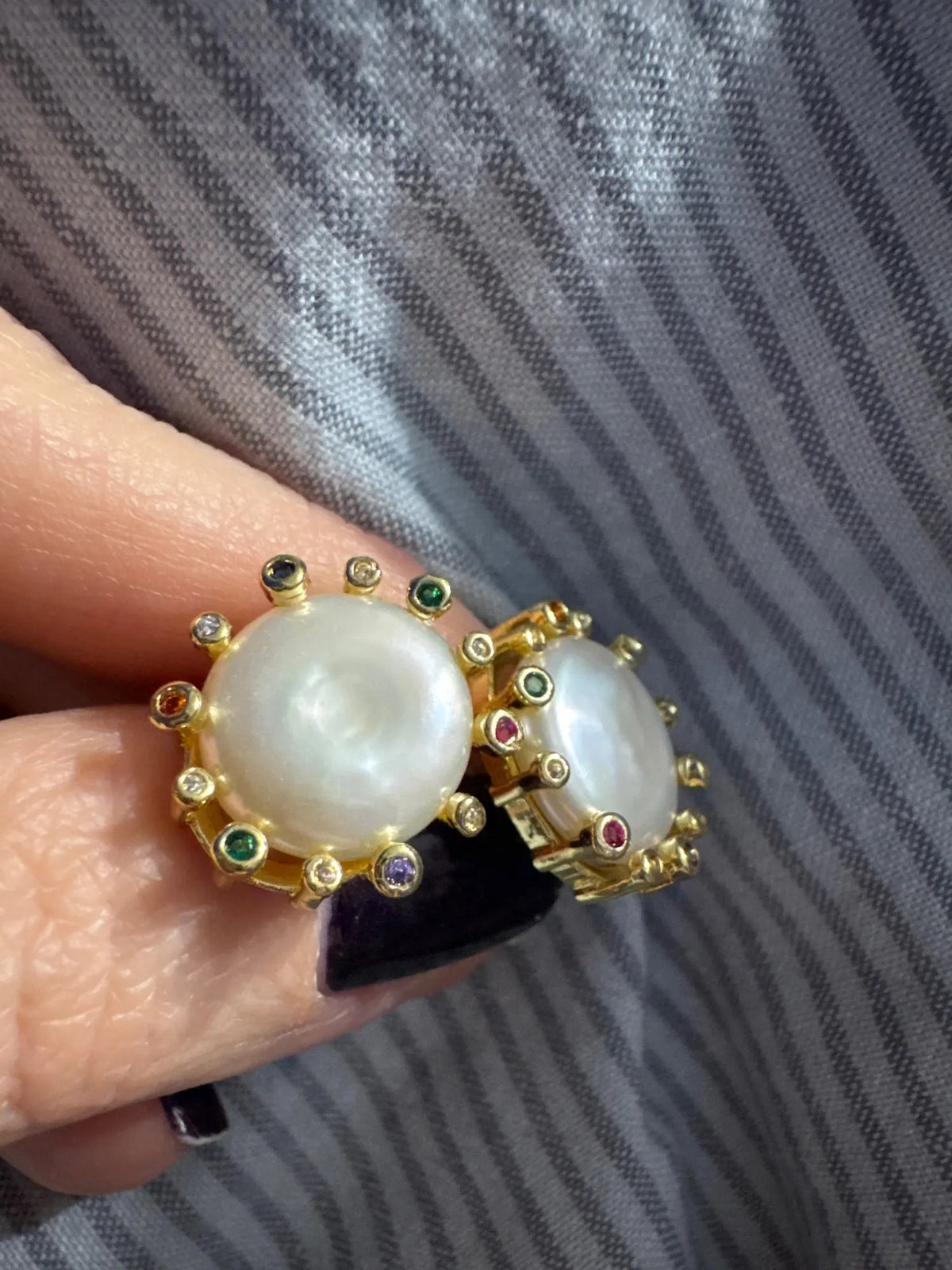 Cultured Coin Pearl Stud Earrings with Colorful Cubic Zirconia Halo
