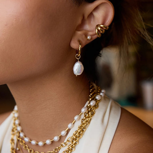 Baroque Cultured Freshwater Pearl Huggie Hoop Earrings