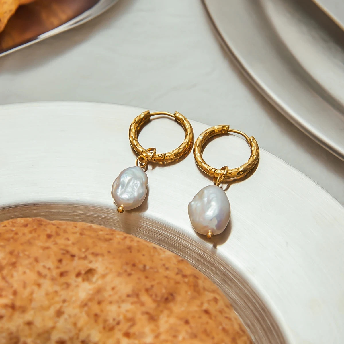 Baroque Cultured Freshwater Pearl Huggie Hoop Earrings