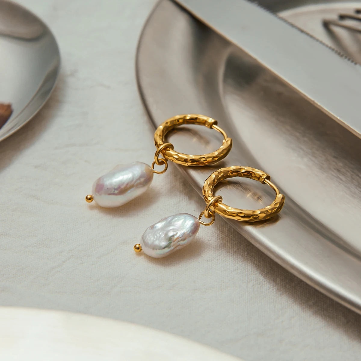 Baroque Cultured Freshwater Pearl Huggie Hoop Earrings