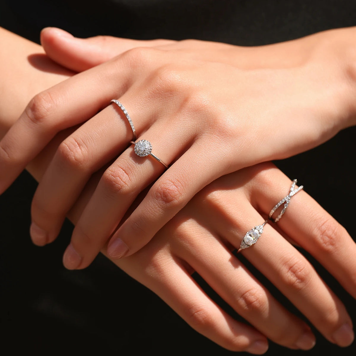 Moissanite Stacking Ring for Women – Lab-Created Moissanite Thin Band, Graduated Stones