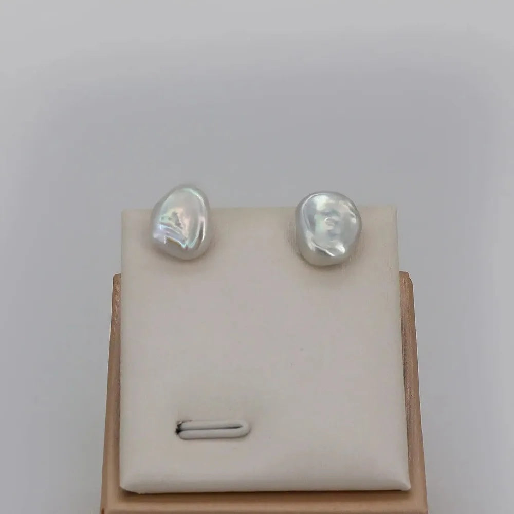 Baroque Pearl Stud Earrings for Women – Cultured Freshwater Pearls, Silver-Tone