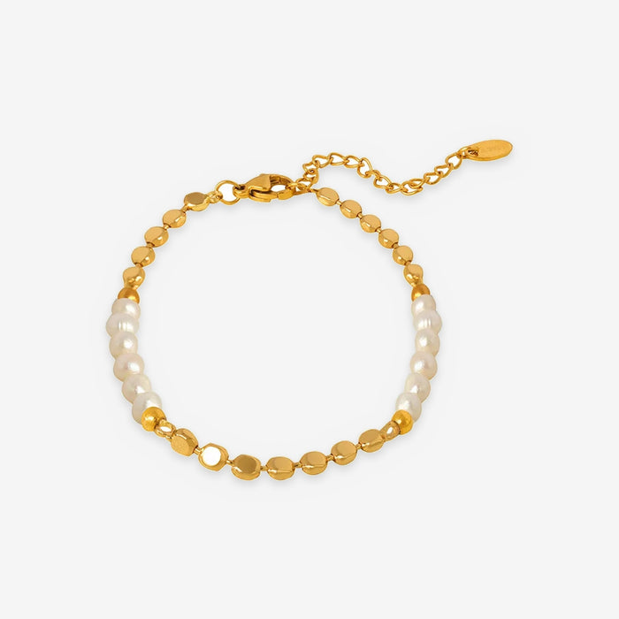 Pearl Bracelet for Women – Cultured Freshwater Pearl and Bead Station, Gold-Plated Stainless Steel